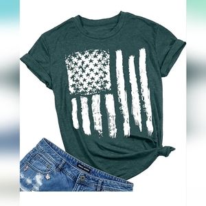 New Womens American Flag Shirt Green Size Small